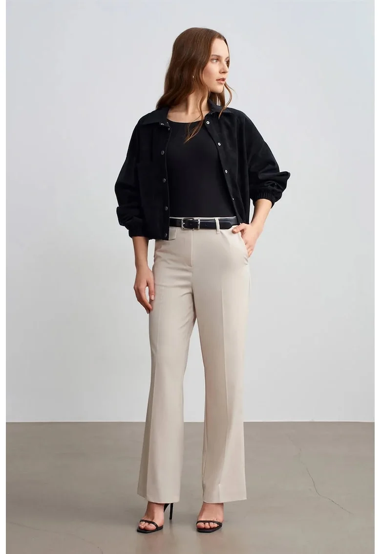 Pantaloni dama  talie inalta, croiala dreapta, Bej