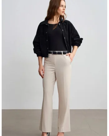 Pantaloni dama  talie inalta, croiala dreapta, Bej