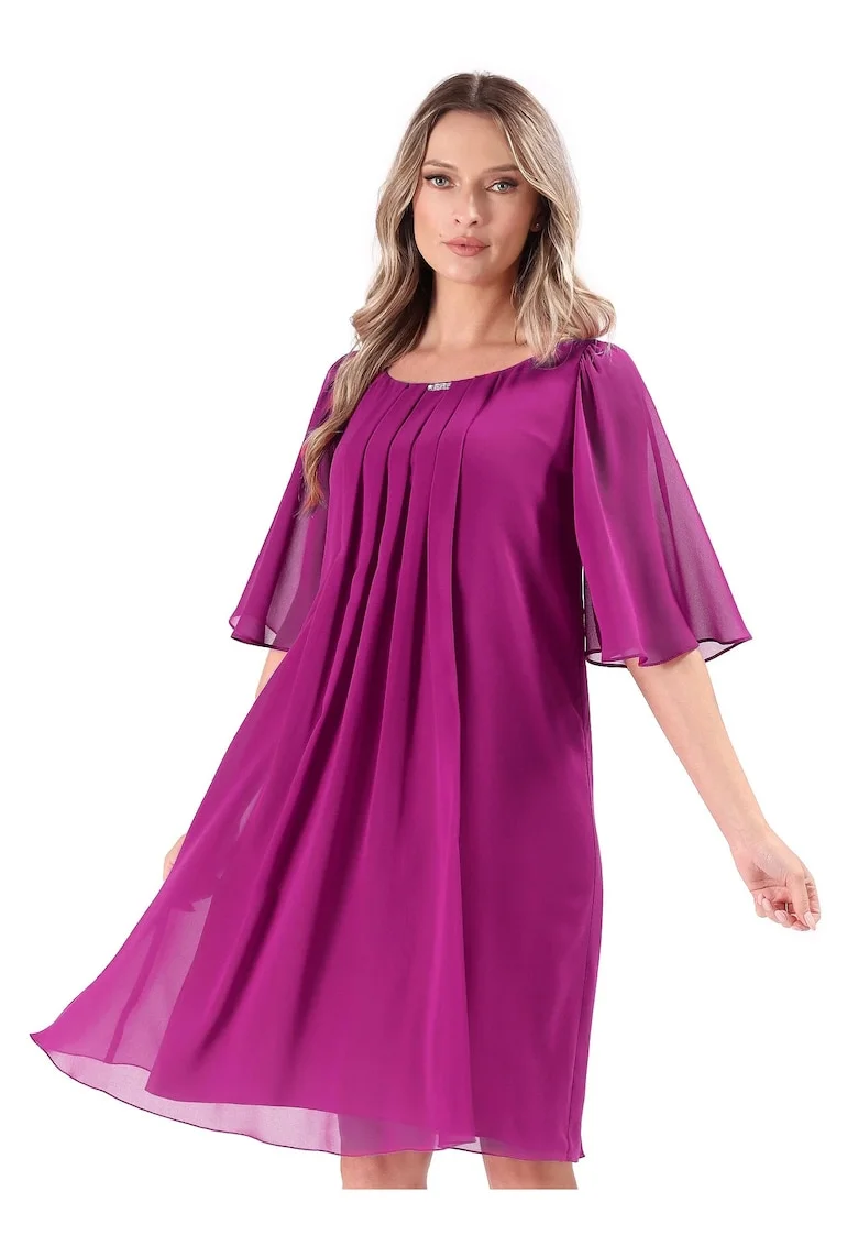 Rochie de ocazie din voal uni cu aplicatie, Fucsia