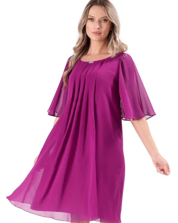 Rochie de ocazie din voal uni cu aplicatie, Fucsia