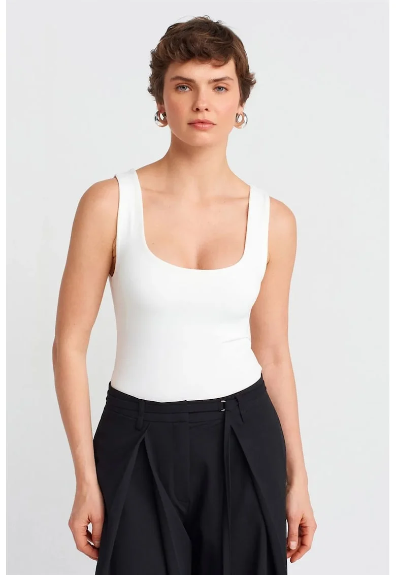 Bluza dama,  bluza fara maneci, decolteu patrat, slim-fit, alb, jerseu