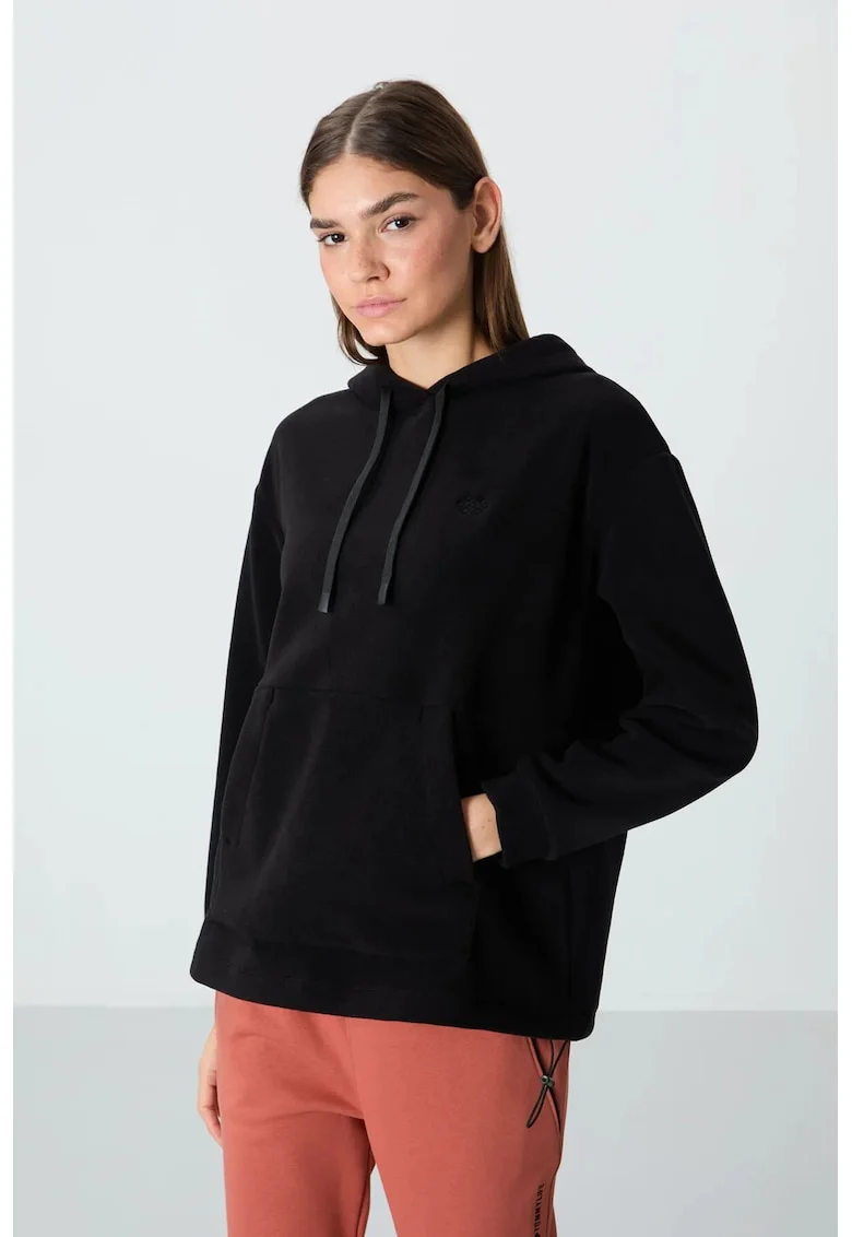 Hanorac dama,  oversized cu broderie, negru, poliester, maneca lunga