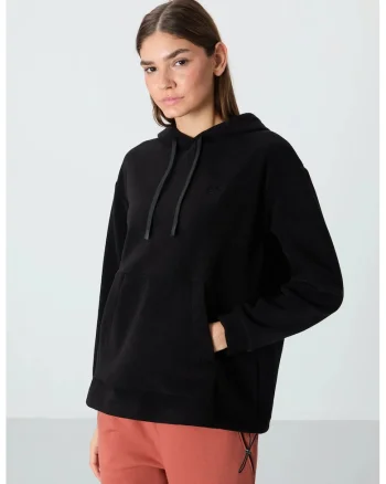 Hanorac dama,  oversized cu broderie, negru, poliester, maneca lunga