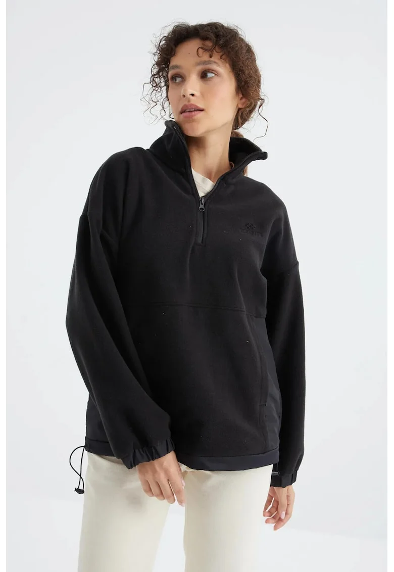 Hanorac dama,  oversized, negru, poliester, fermoar