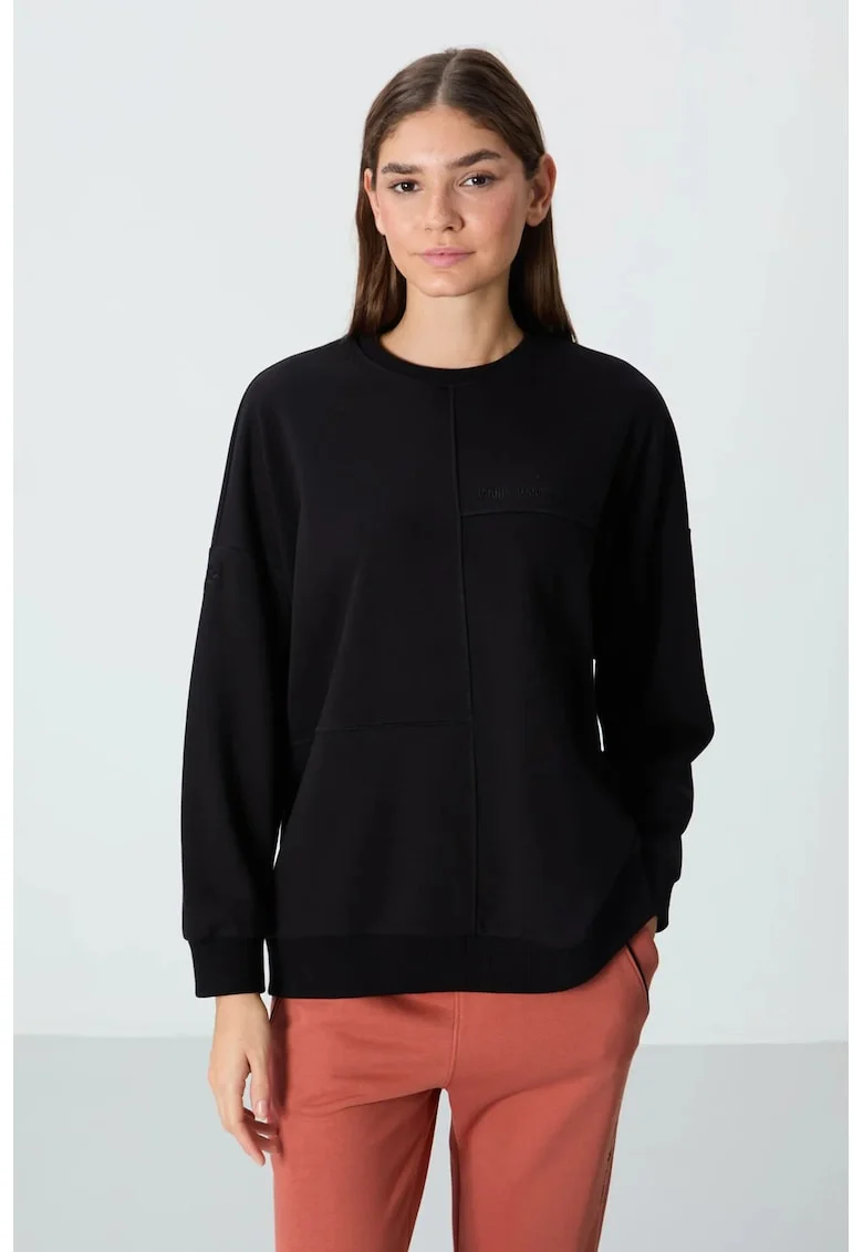 Hanorac dama,  oversized, negru, bumbac/poliester, maneci lungi, guler rotund