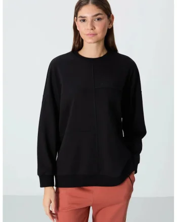 Hanorac dama,  oversized, negru, bumbac/poliester, maneci lungi, guler rotund