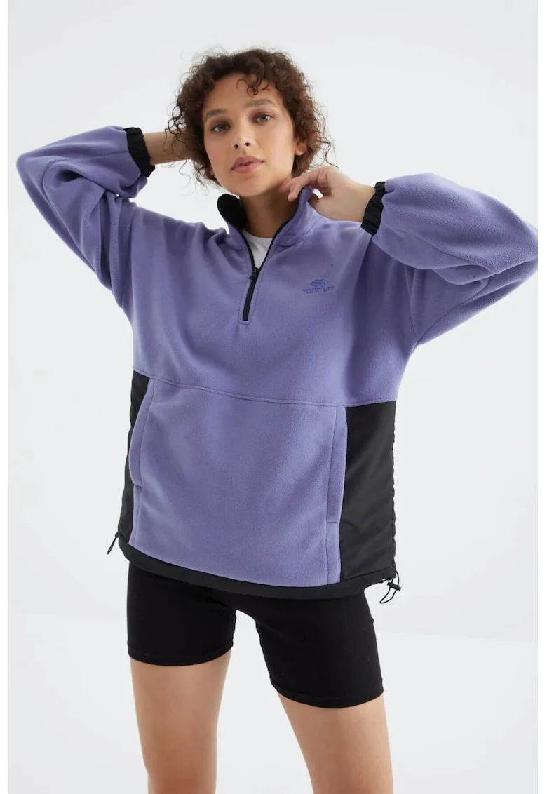 Hanorac dama,  oversized, mov lavanda, din plus, maneca lunga, fermoar