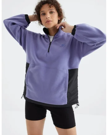 Hanorac dama,  oversized, mov lavanda, din plus, maneca lunga, fermoar