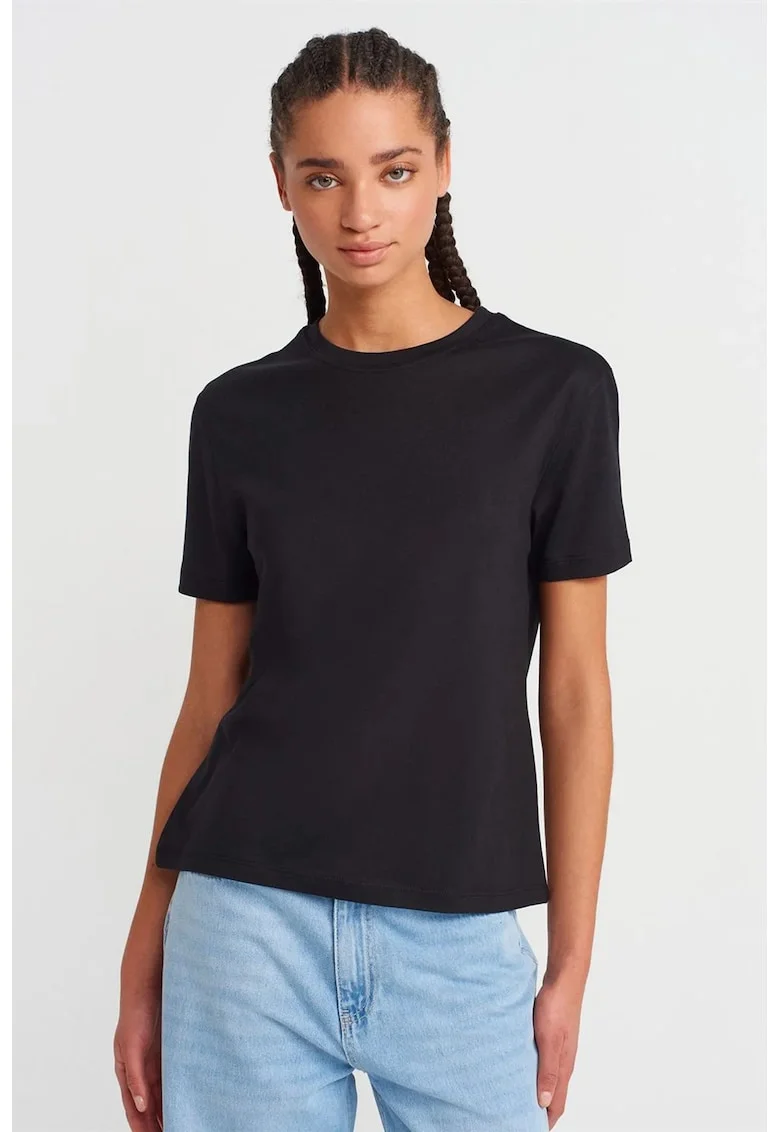 Tricou  femei, regular fit, maneci scurte, negru, bumbac-modal
