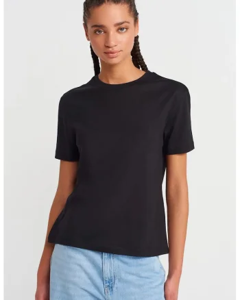 Tricou  femei, regular fit, maneci scurte, negru, bumbac-modal