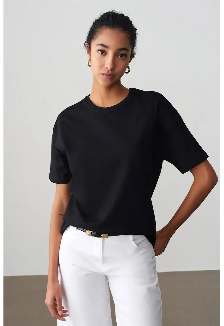 Tricou dama  bumbac, maneci scurte, negru, croiala regulara