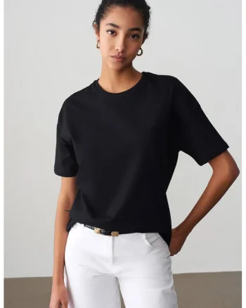 Tricou dama  bumbac, maneci scurte, negru, croiala regulara