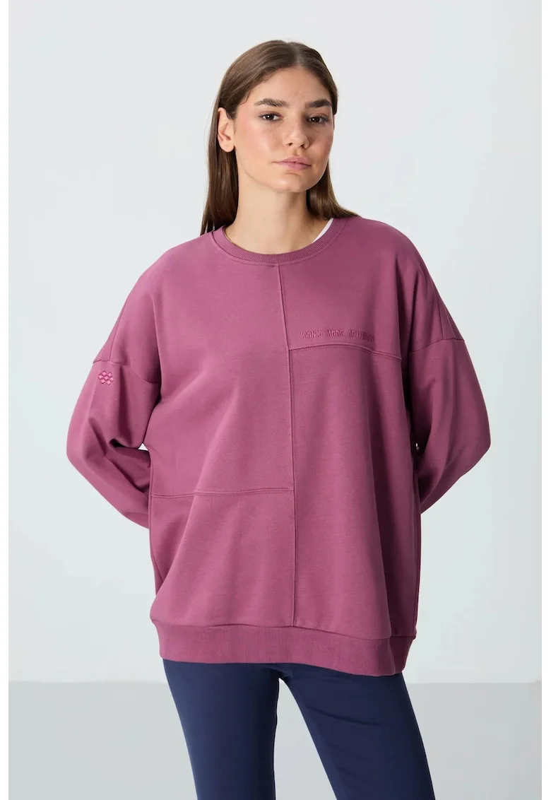 Hanorac dama,  oversized, mov, bumbac/poliester, maneci lungi, guler rotund