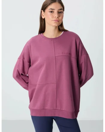 Hanorac dama,  oversized, mov, bumbac/poliester, maneci lungi, guler rotund