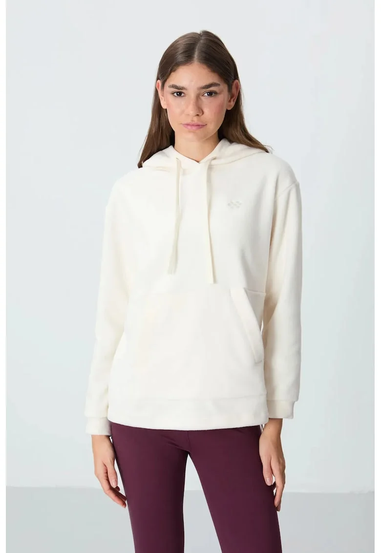 Hanorac dama,  Oversized cu Broderie, Alb Prafuit, Poliester