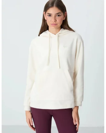 Hanorac dama,  Oversized cu Broderie, Alb Prafuit, Poliester