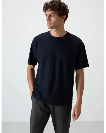 Tricou  supradimensionat, imprimeu spate, albastru marin, 80% bumbac, 20% poliester