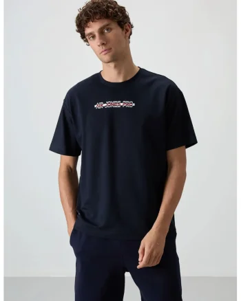 Tricou barbati,  supradimensionat, imprimeu pe spate, bleumarin, bumbac si poliester