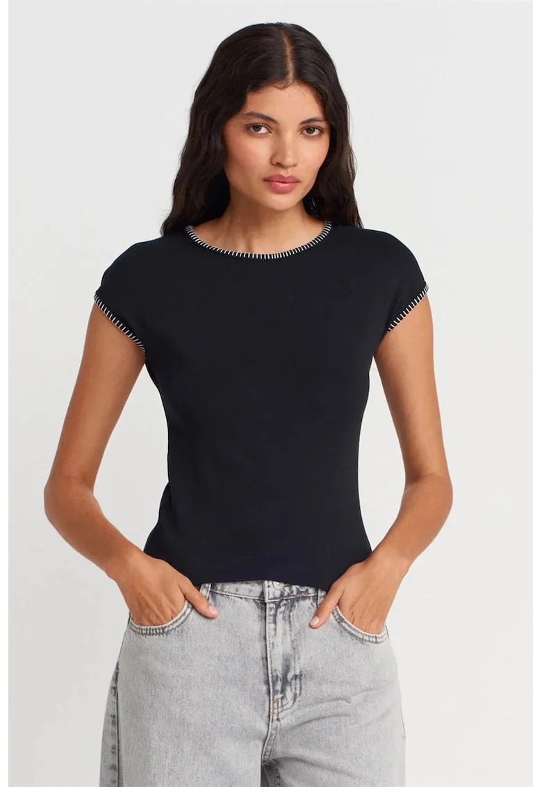 Tricou dama,  slim fit, negru, bumbac elastan