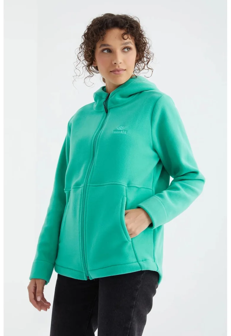 Hanorac dama,  gluga, fermoar, verde menta, poliester