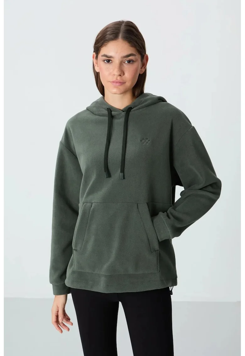 Hanorac dama,  Oversized cu Broderie, Verde Kaki, Poliester