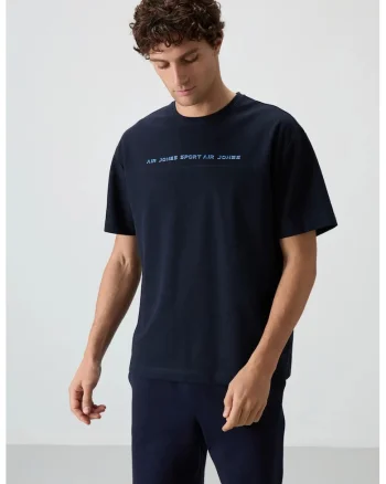 Tricou  supradimensionat, imprimeu, albastru marin, 80% bumbac, 20% poliester