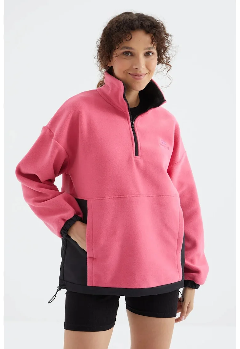 Hanorac  oversized, roz aprins, poliester, fermoar