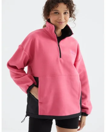 Hanorac  oversized, roz aprins, poliester, fermoar