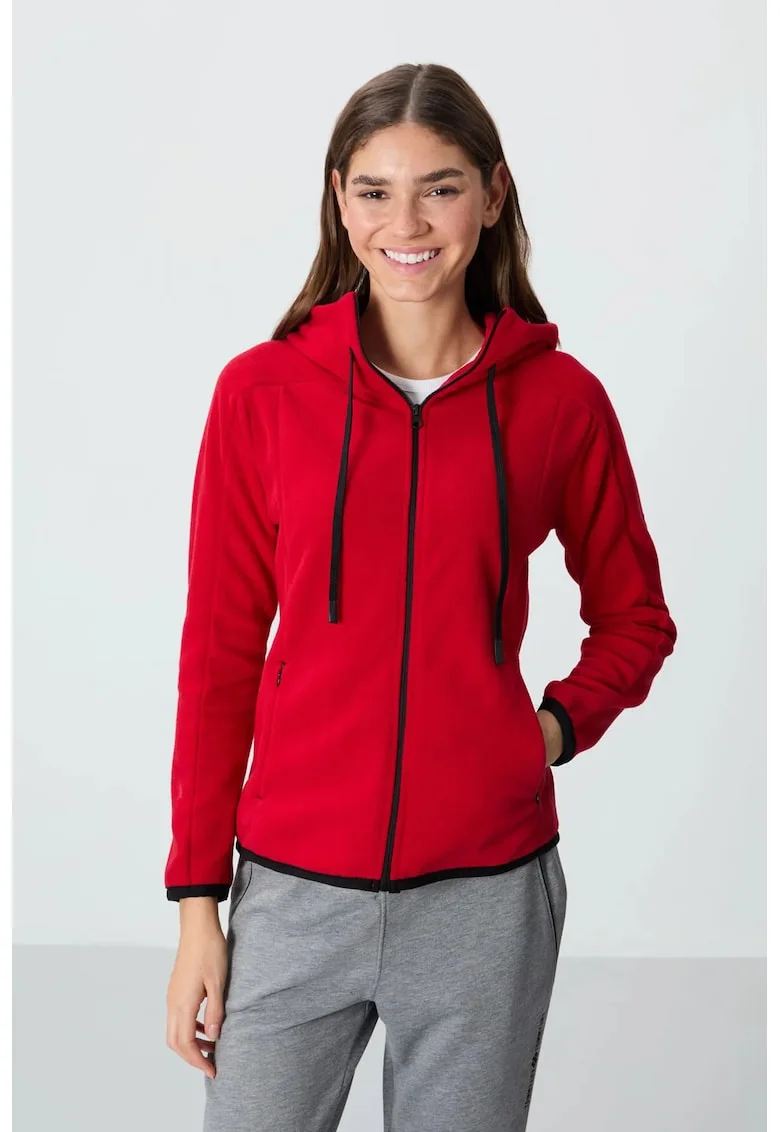 Hanorac dama,  regular-fit, gluga, rosu, poliester