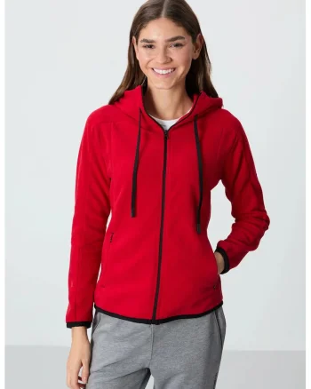 Hanorac dama,  regular-fit, gluga, rosu, poliester