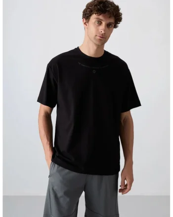 Tricou  supradimensionat cu imprimeu, negru, barbati