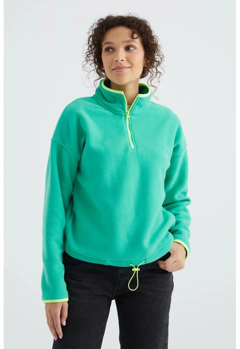 Hanorac dama,  supradimensionat, din plus, verde menta, fermoar