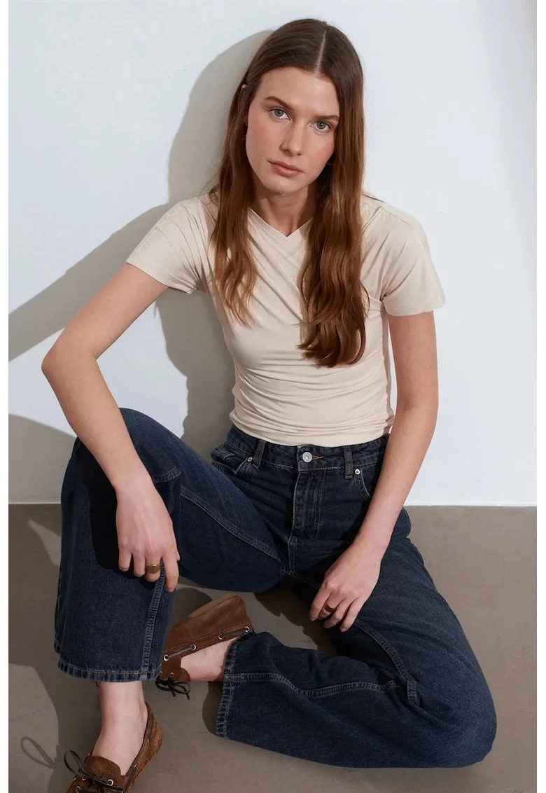 Bluza dama,  Bluza din jerseu, casual, bej natural, 85% modal, 15% elastan