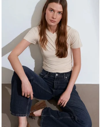 Bluza dama,  Bluza din jerseu, casual, bej natural, 85% modal, 15% elastan