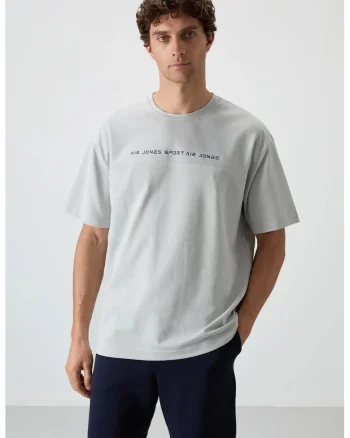 Tricou  supradimensionat, gri deschis, bumbac/poliester, broderie