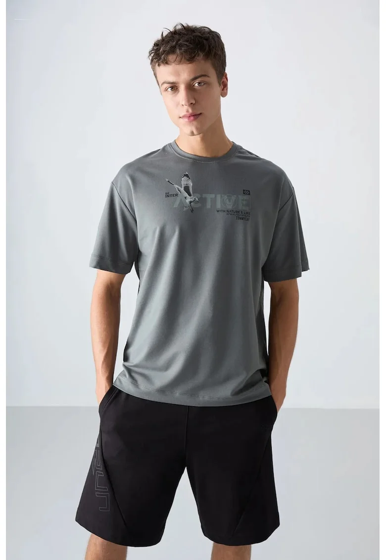 Tricou  supradimensionat, imprimeu spate, gri antracit, barbati