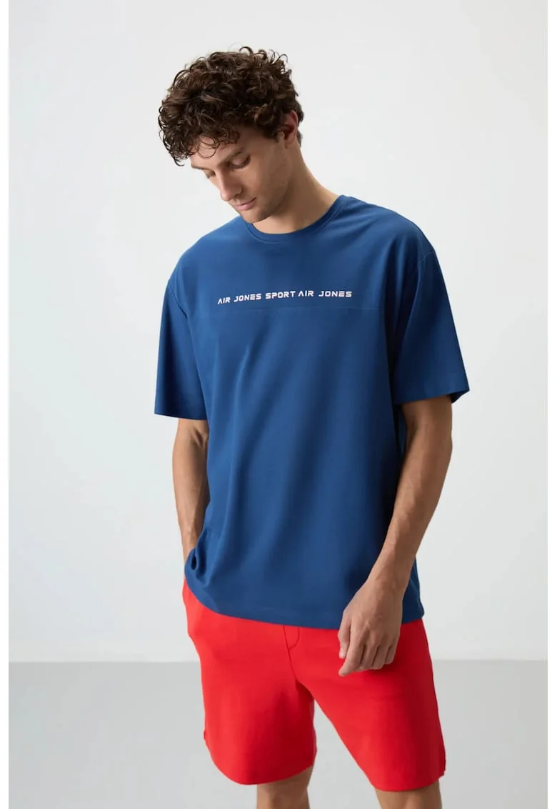 Tricou  supradimensionat, broderie, Moroccan Blue, bumbac/poliester