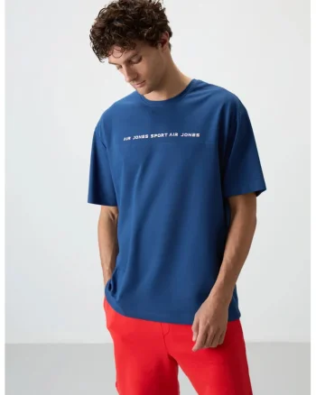 Tricou  supradimensionat, broderie, Moroccan Blue, bumbac/poliester