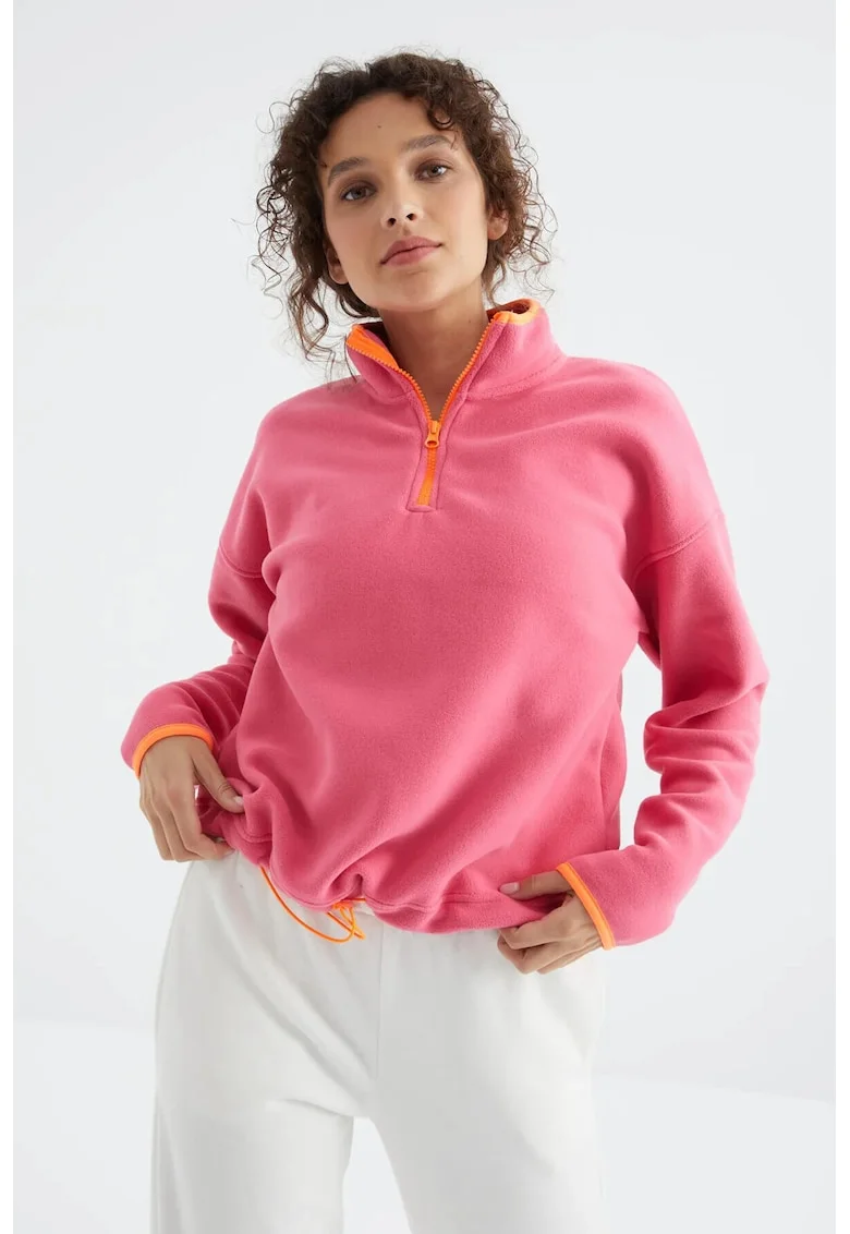 Hanorac dama,  Oversized, Fleece, Roz Aprins, Fermoar