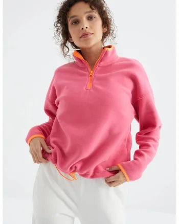 Hanorac dama,  Oversized, Fleece, Roz Aprins, Fermoar