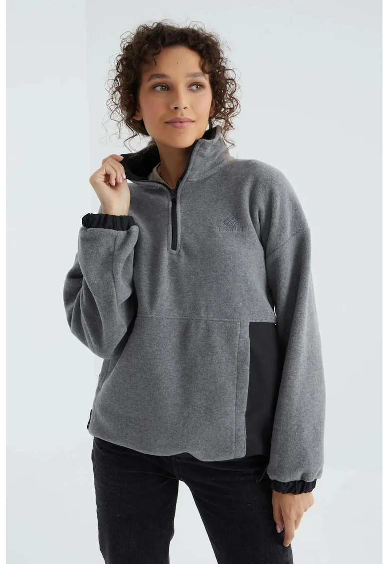Hanorac dama,  Oversized din plus, gri, fermoar, maneca lunga