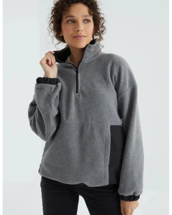 Hanorac dama,  Oversized din plus, gri, fermoar, maneca lunga