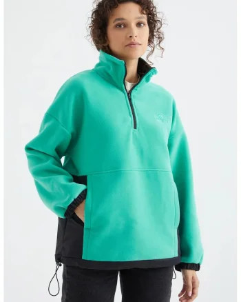 Hanorac  Oversized, din plus, maneca lunga, fermoar, albastru