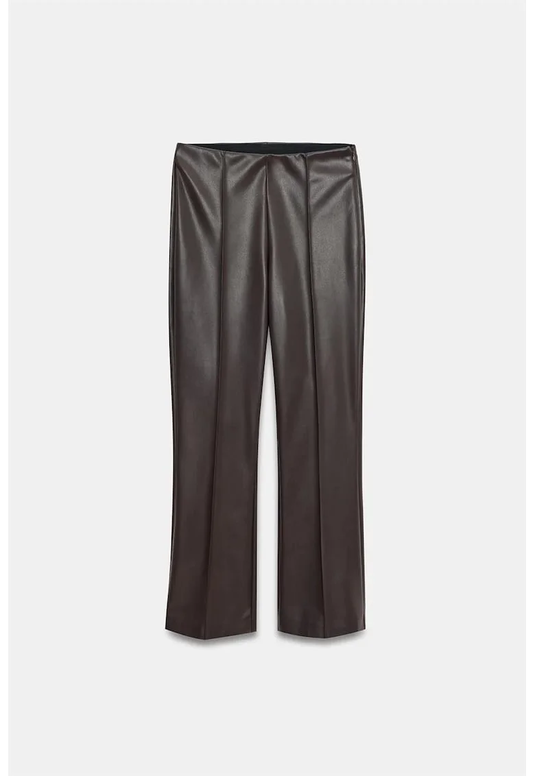 Colanti,  High-Waist, cu cordon, maro cafea, piele ecologica