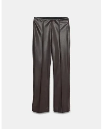 Colanti,  High-Waist, cu cordon, maro cafea, piele ecologica