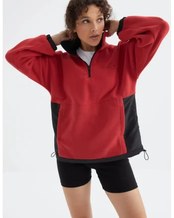 Hanorac dama,  oversized, 100% poliester, rosu
