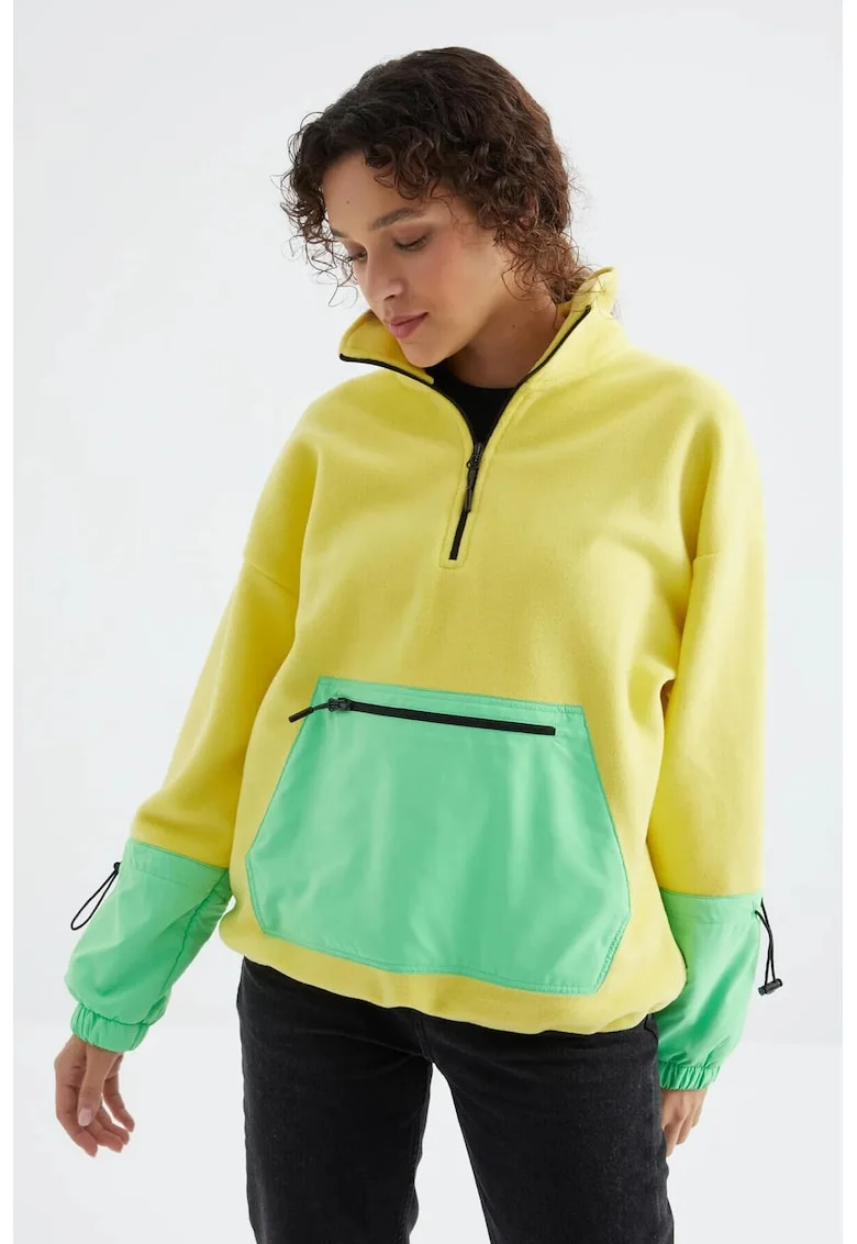 Hanorac dama,  Oversized, fleece, galben/verde