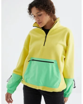 Hanorac dama,  Oversized, fleece, galben/verde