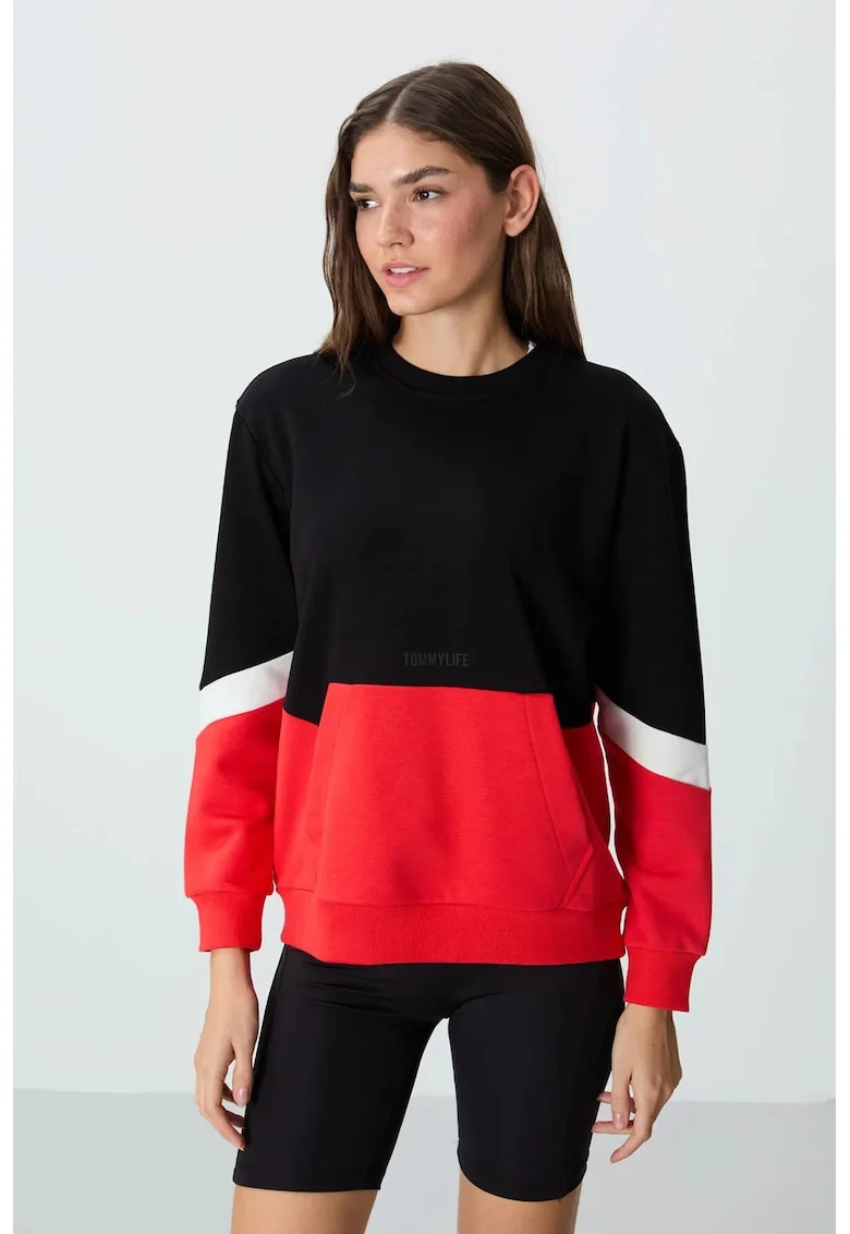Hanorac dama,  Oversized Color-Blocked, maneca lunga, multicolor, bumbac/poliester