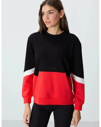 Hanorac dama,  Oversized Color-Blocked, maneca lunga, multicolor, bumbac/poliester